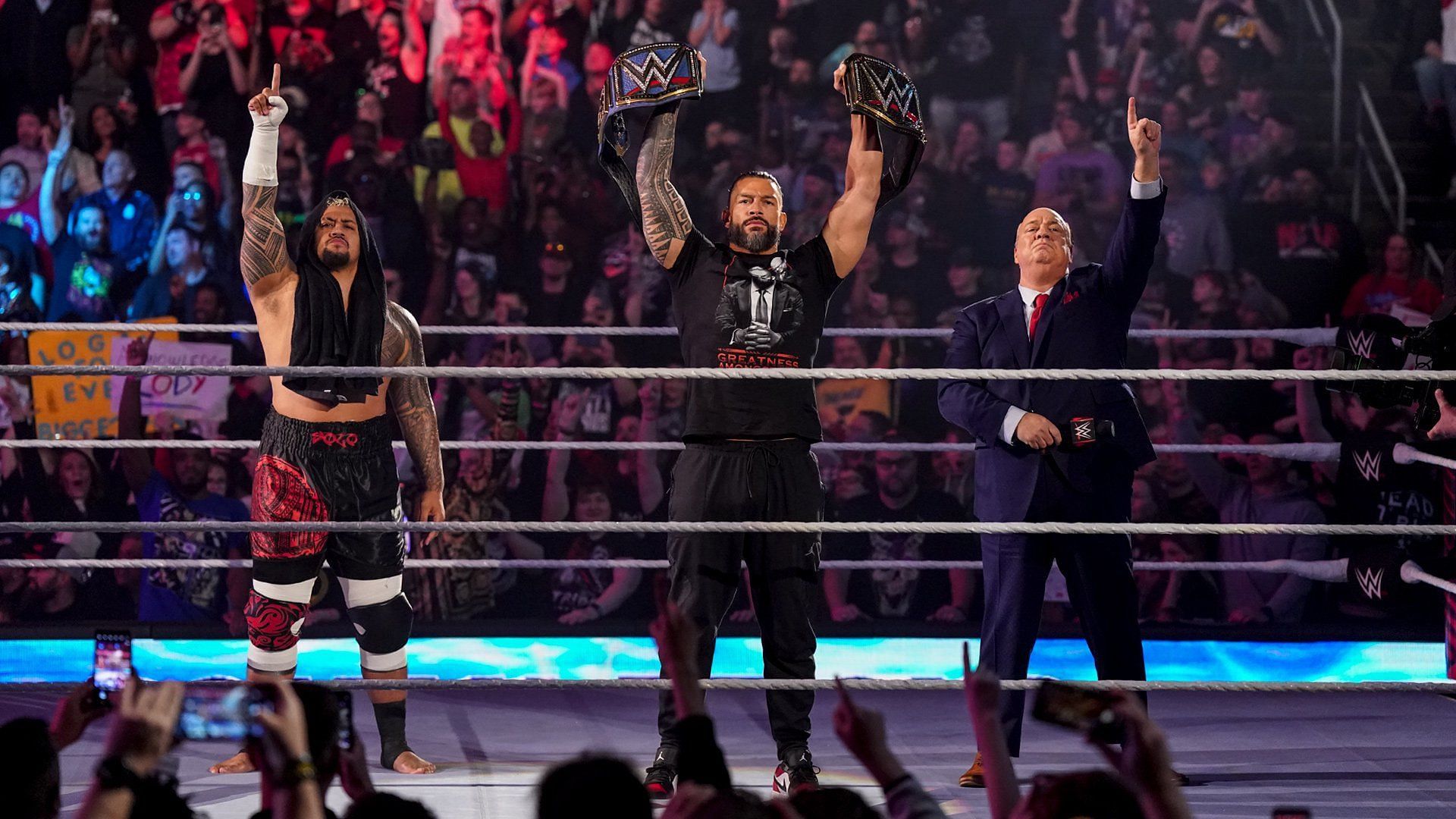 Roman Reigns, Solo Sikoa, and Paul Heyman