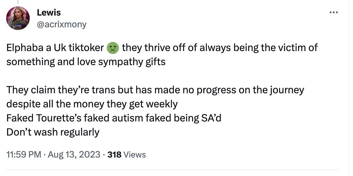Social media users bashed the trans creator as many alleged that she is faking her disease. (Image via Twitter)