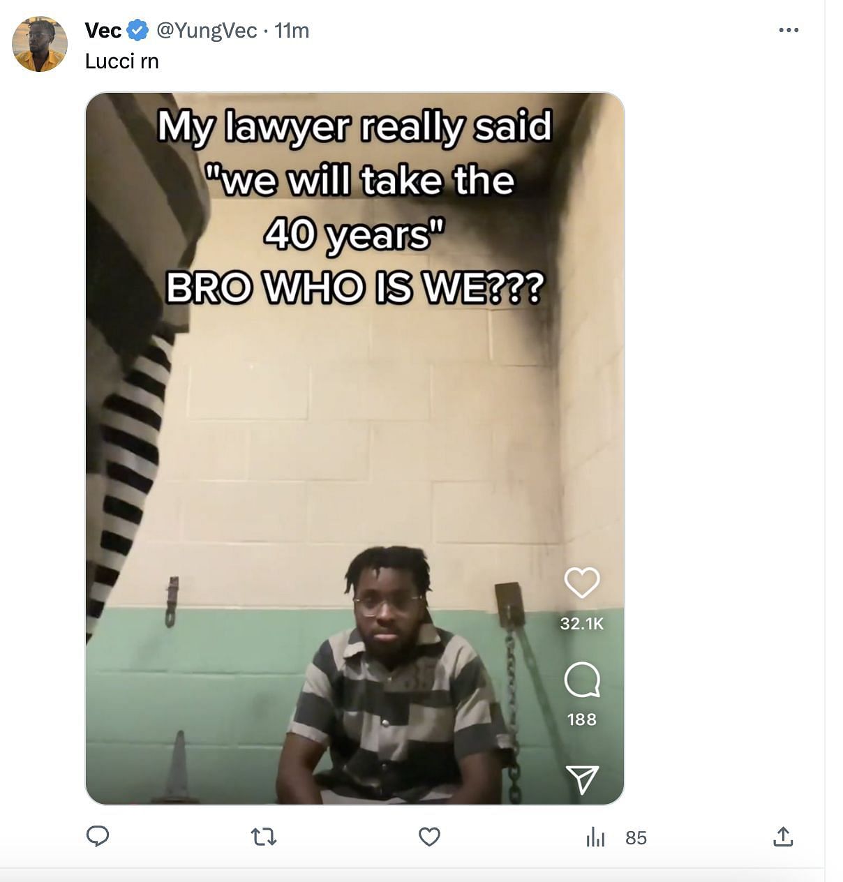 Social media users in a frenzy after the image of the rapper from inside the prison went viral on the internet. (Image via Twitter)