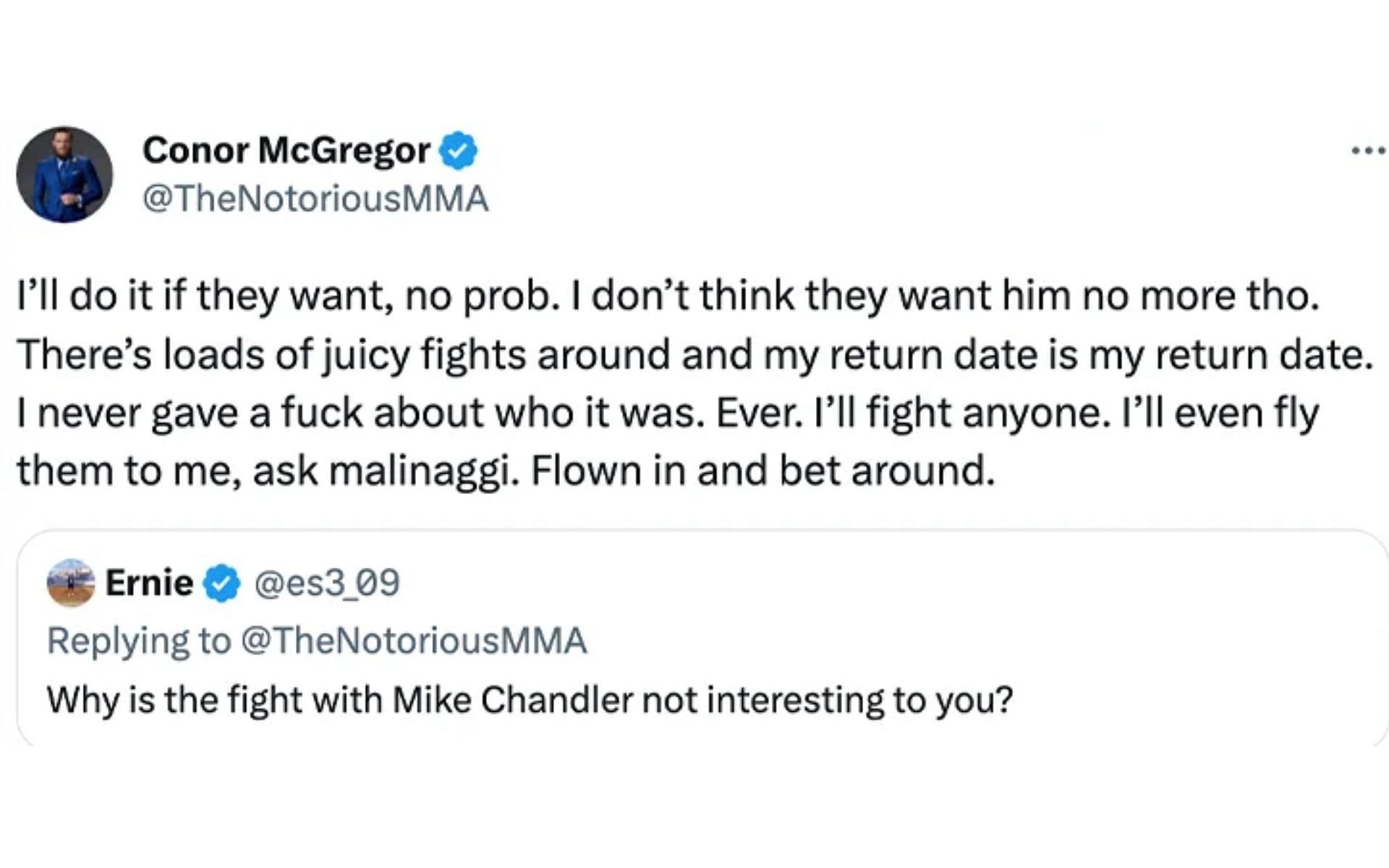 McGregor&#039;s deleted tweet.