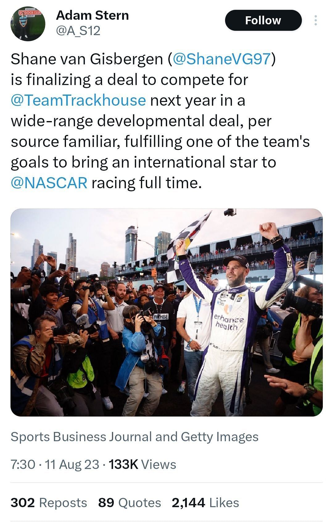 Shane Van Gisbergen Credits: Adam Stern Twitter