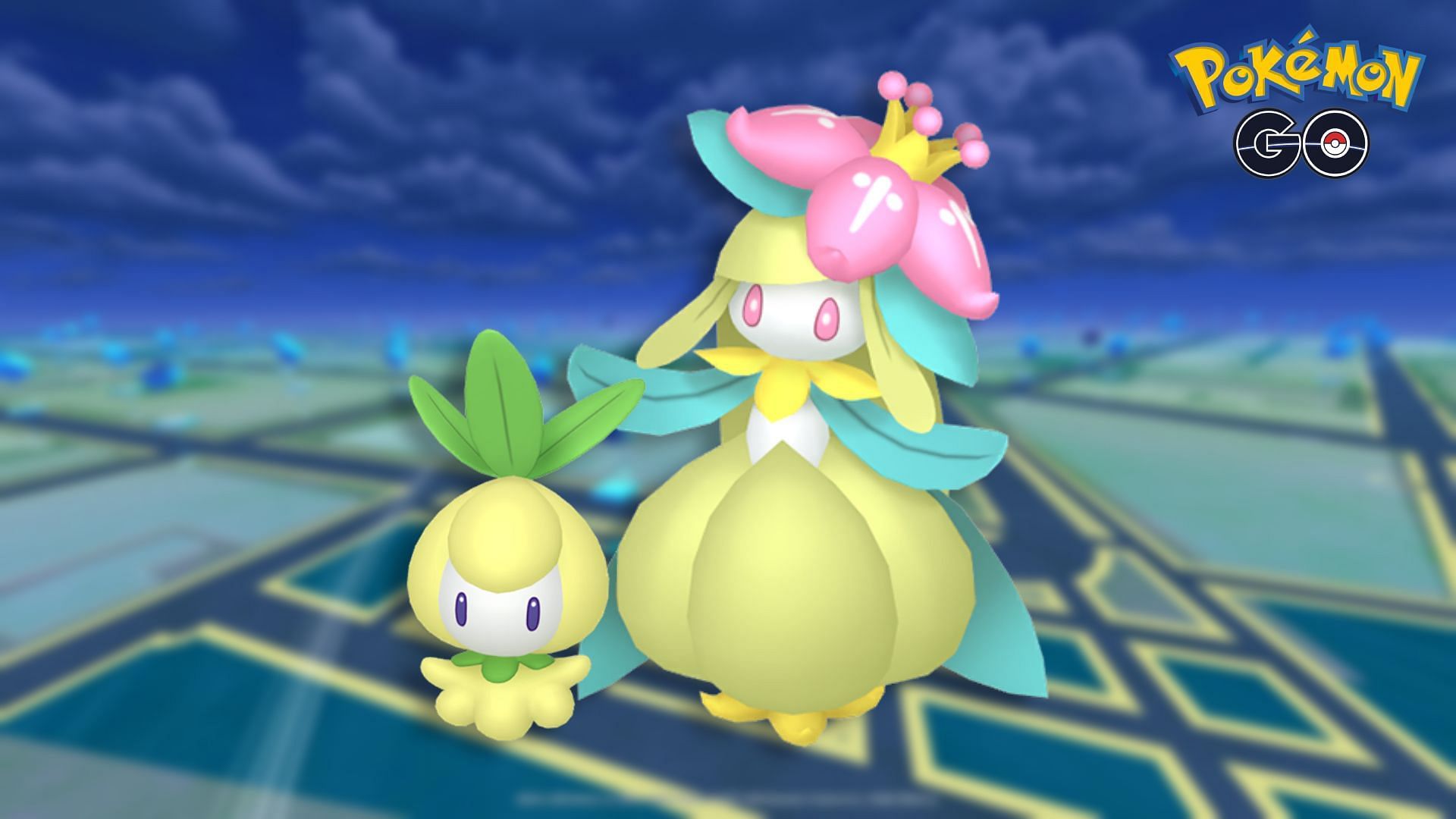 Shiny petilil and lilligant on Pokemon GO background