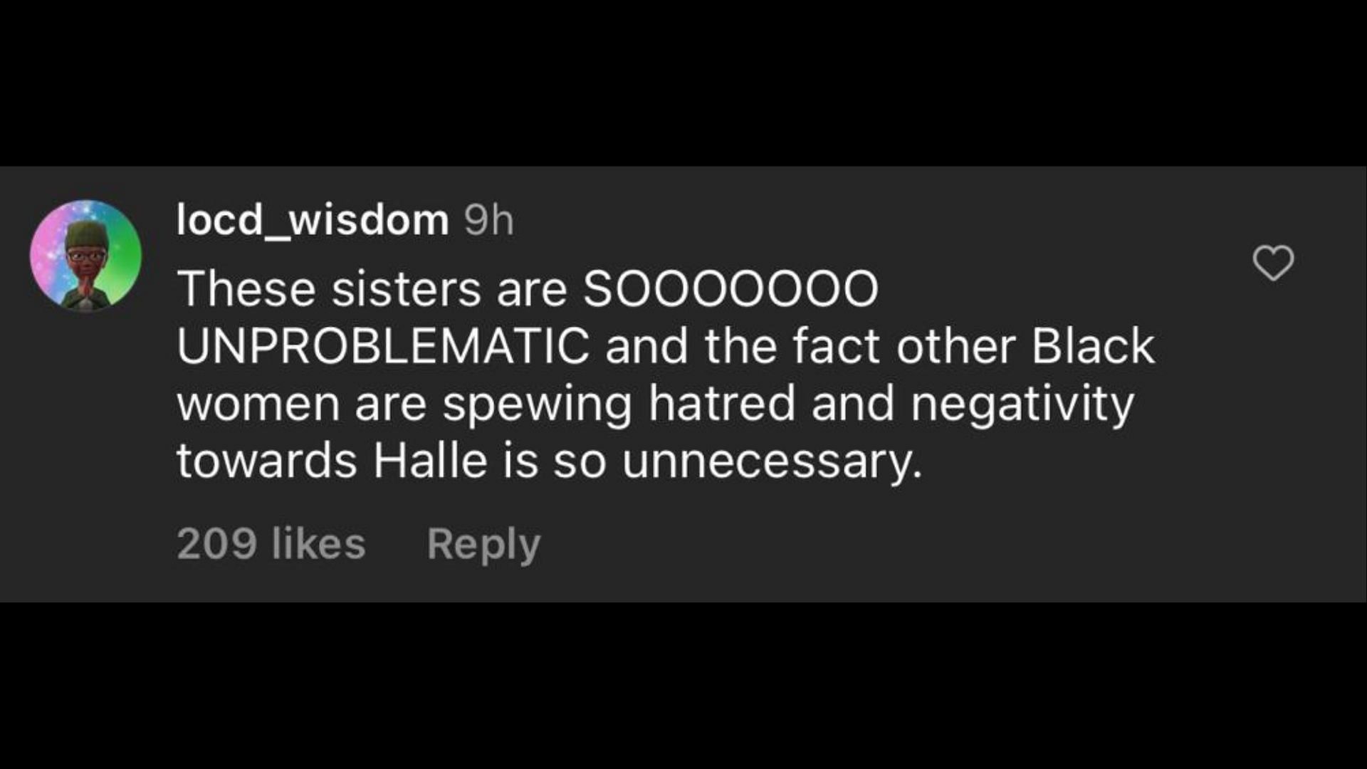 Screenshot of an Internet user remarking on Chloe defending Halle Bailey. (Photo via The Shade Room/Instagram)