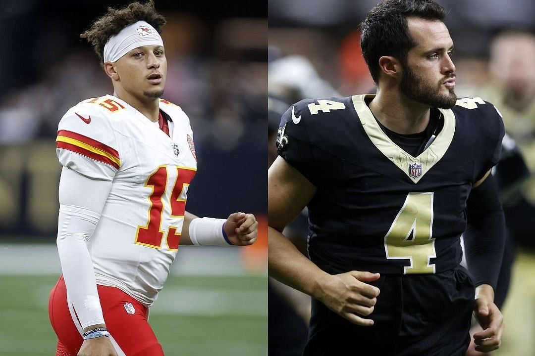 Patrick Mahomes, left, Derek Carr, right 