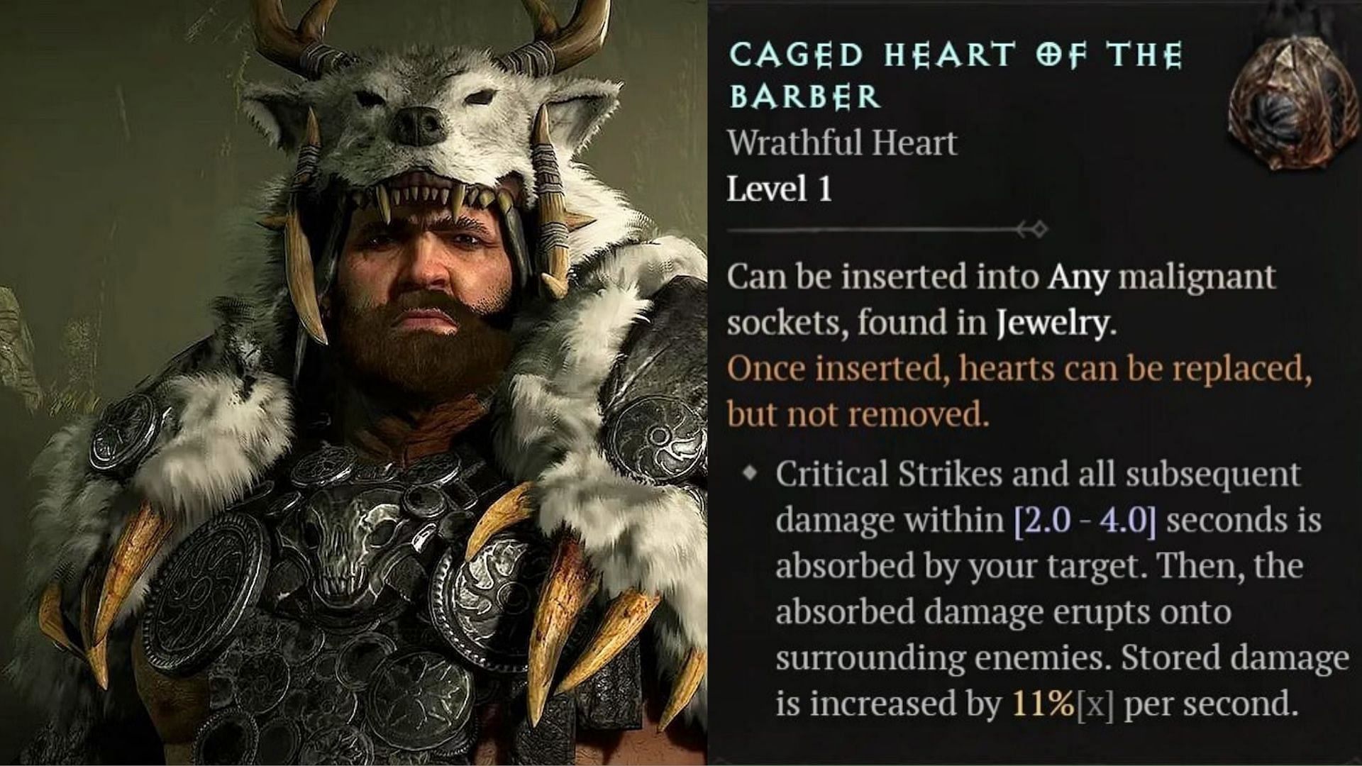 The Barber is an ideal Malignant Heart for this build (Image via Blizzard Entertainment)