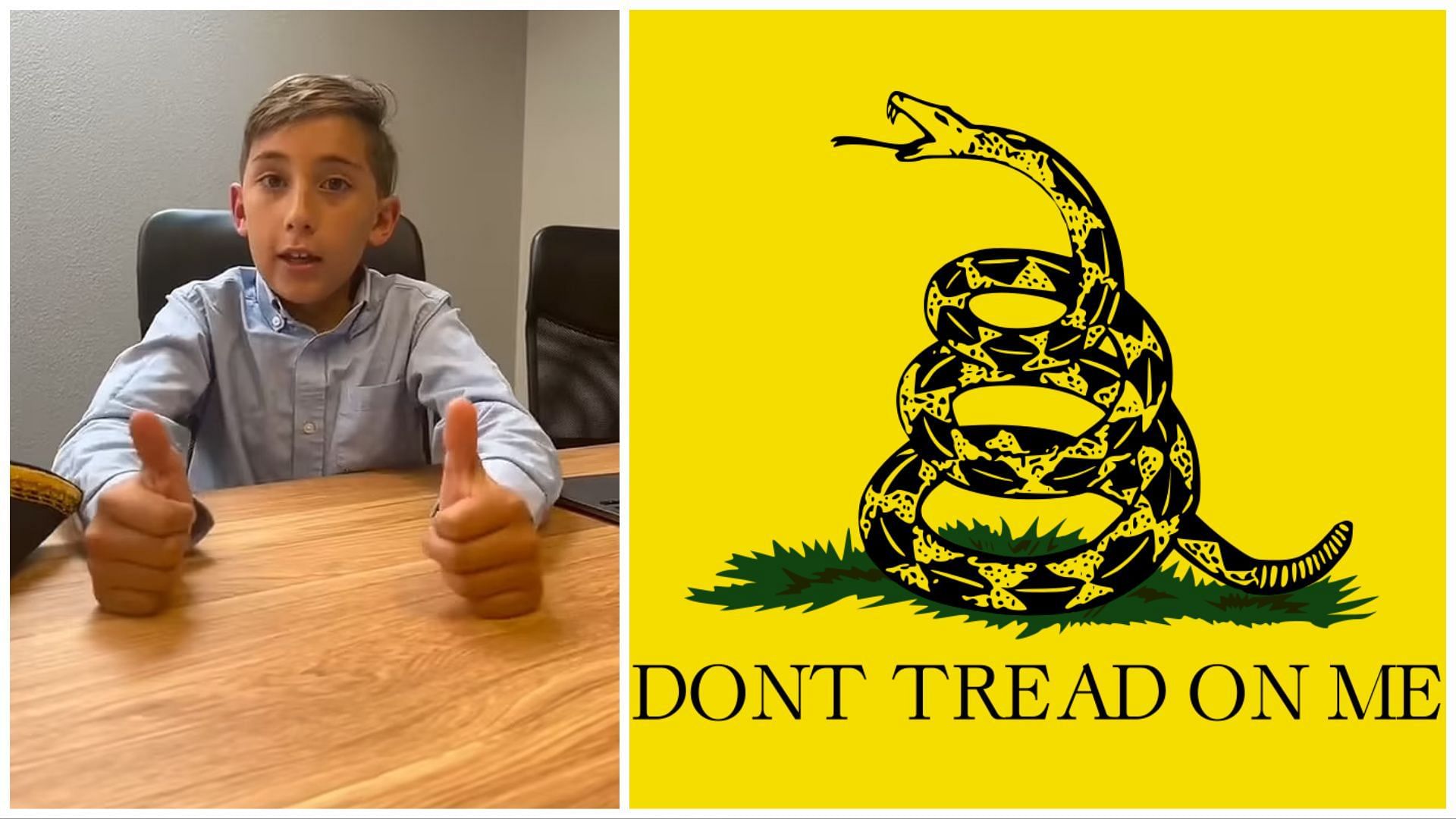 The 12-year-old was asked to remove the Gadsden flag patch (Image via X / @cboyack / Wikipedia)