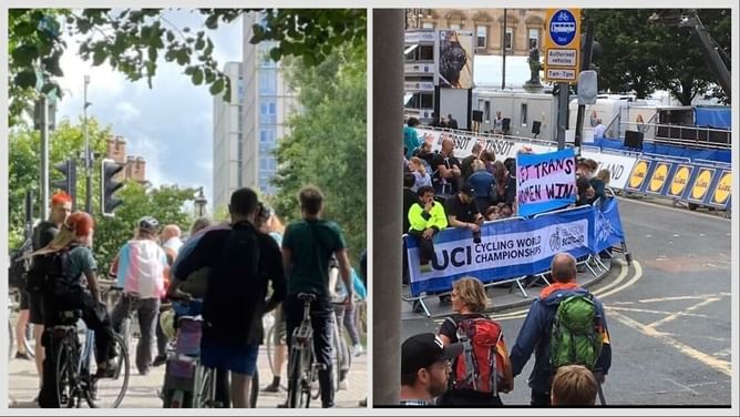 Transgender community’s “Let Trans Women Win” sign goes viral at the 2023 UCI World Cycling Championships