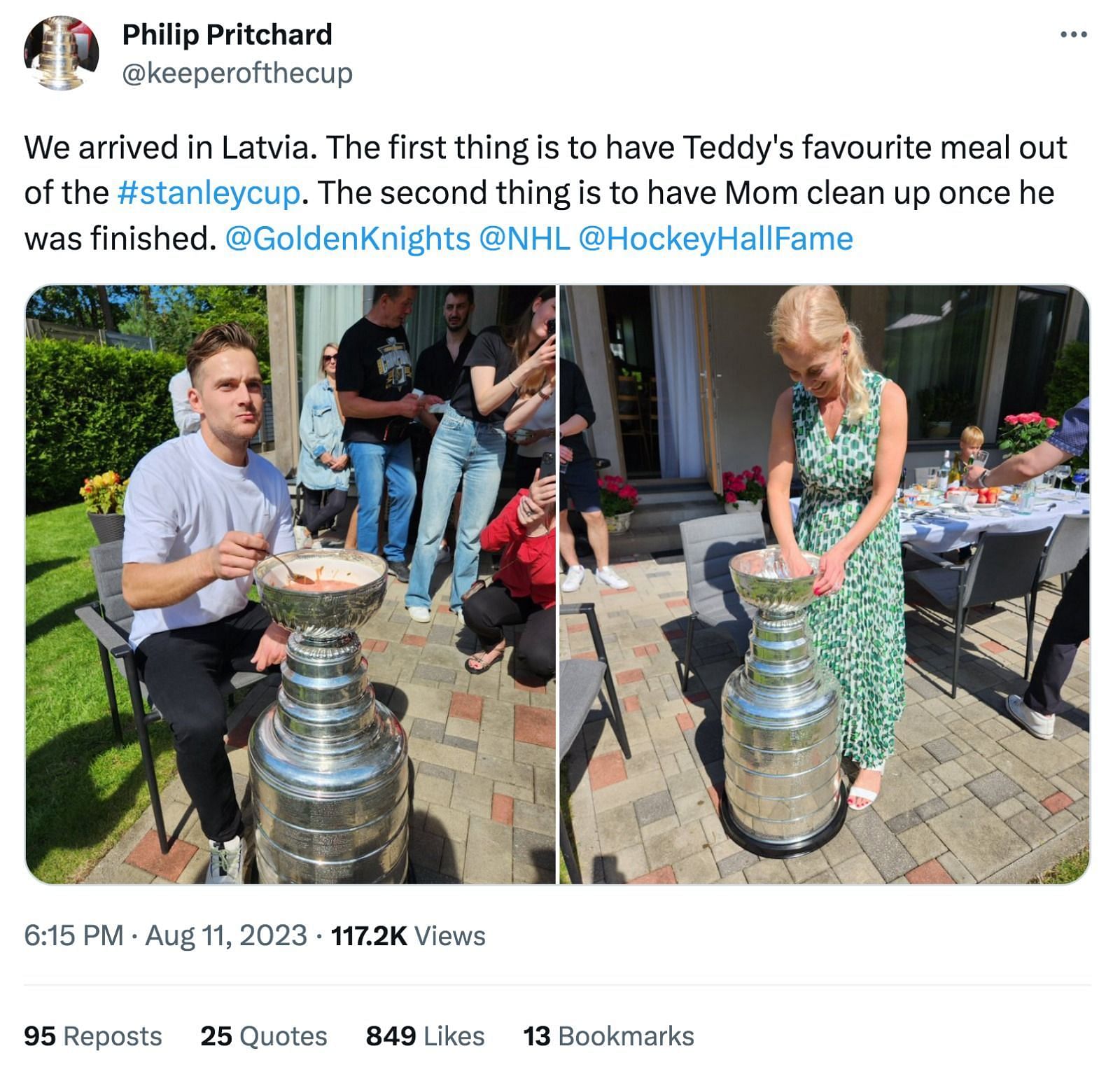 Blueger eating out of the Stanley Cup