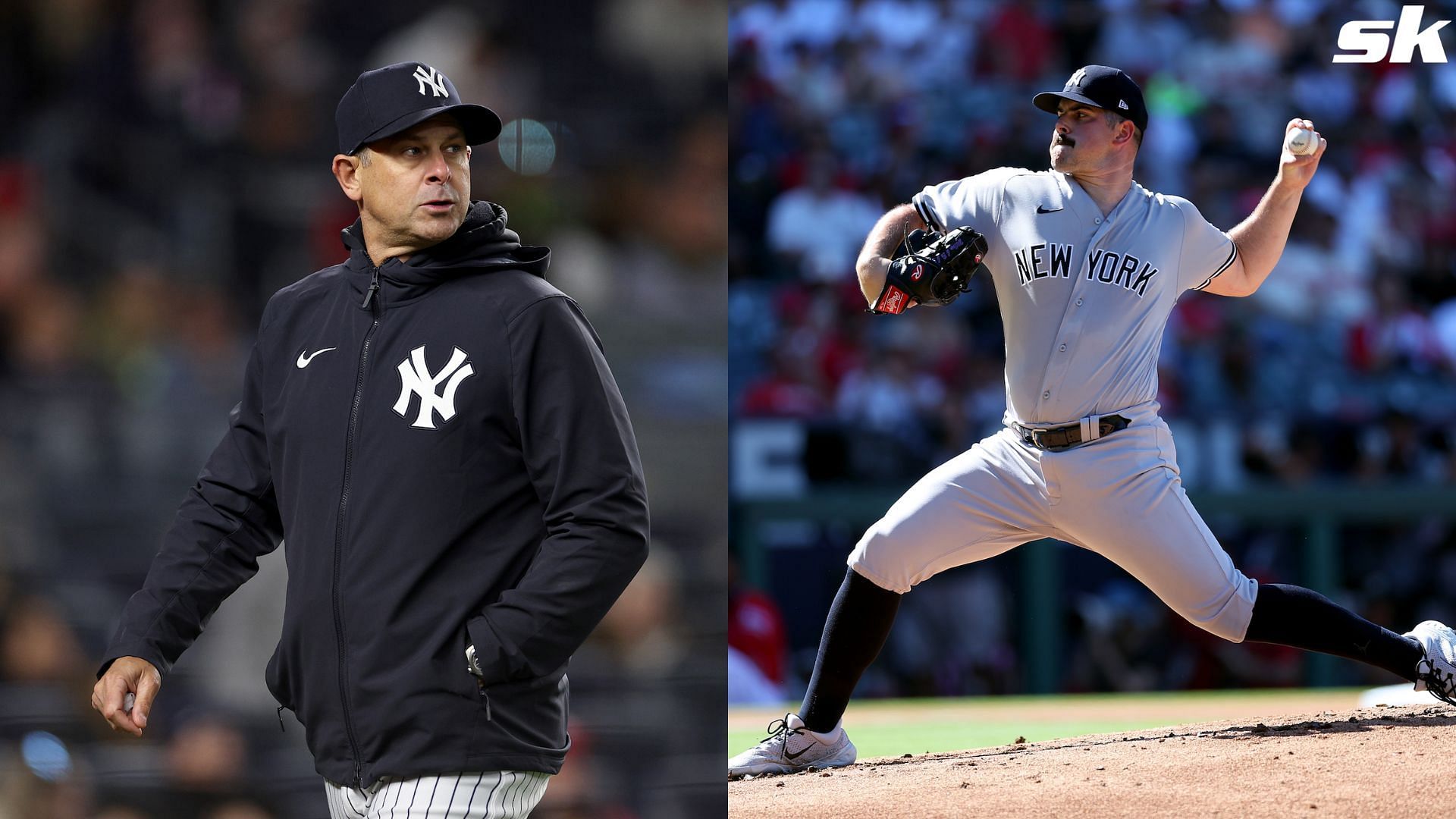 Aaron Boone and Carlos Rodon of the New York Yankees