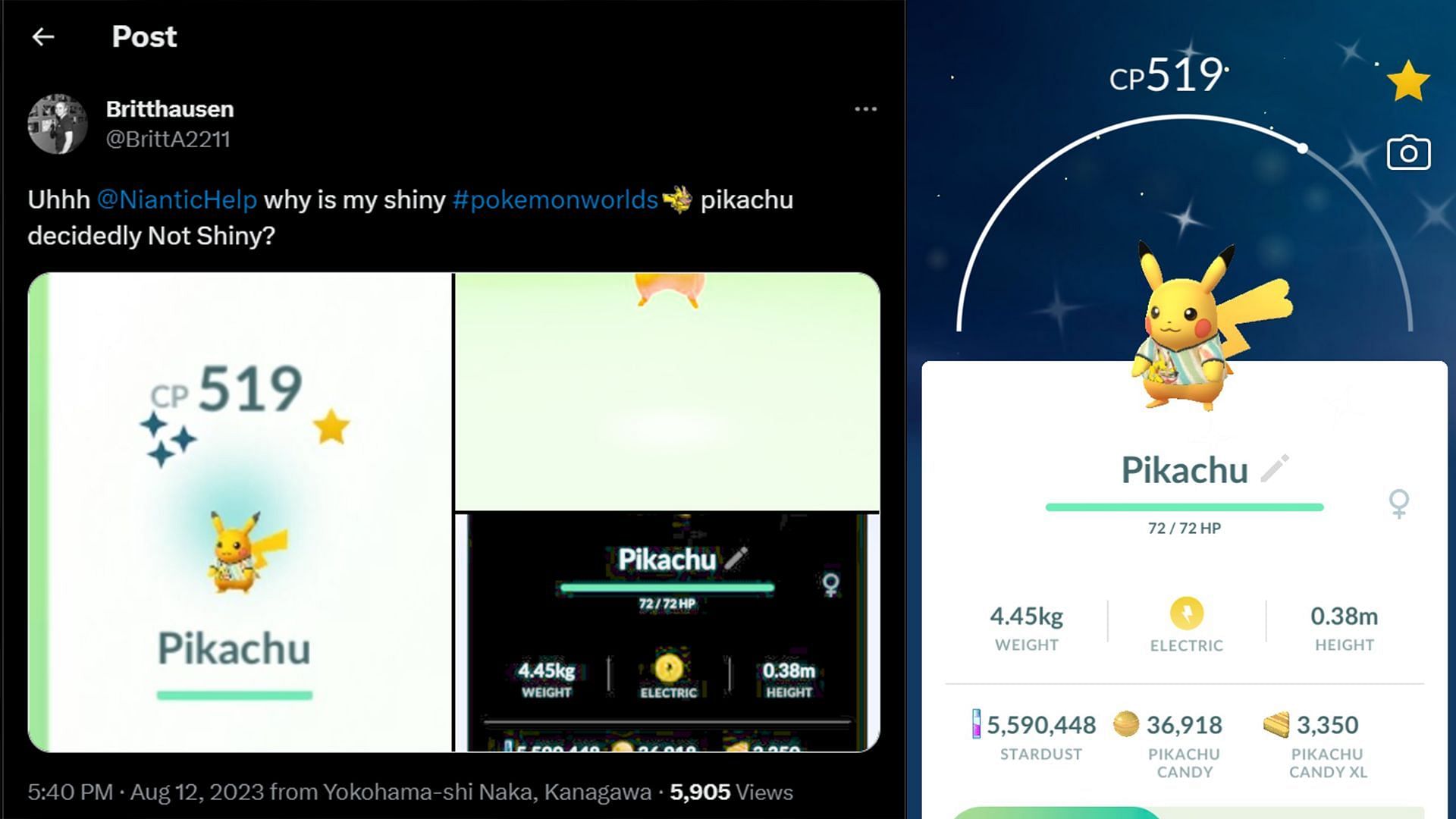 Shiny Worlds Pikachu is bugged : r/TheSilphRoad