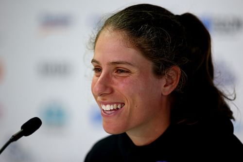 Johanna Konta speaks during a press conference.