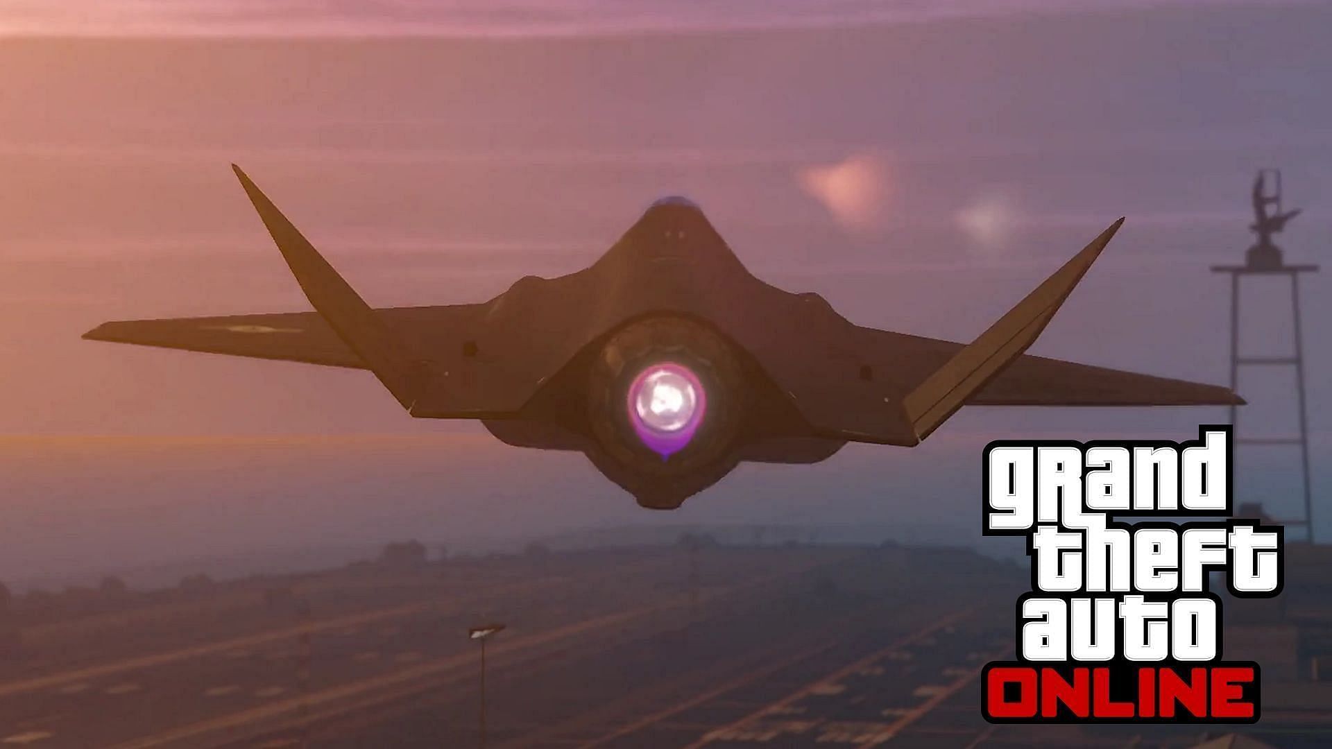 An F-160 Raiju soaring through the skies (Image via Rockstar Games)