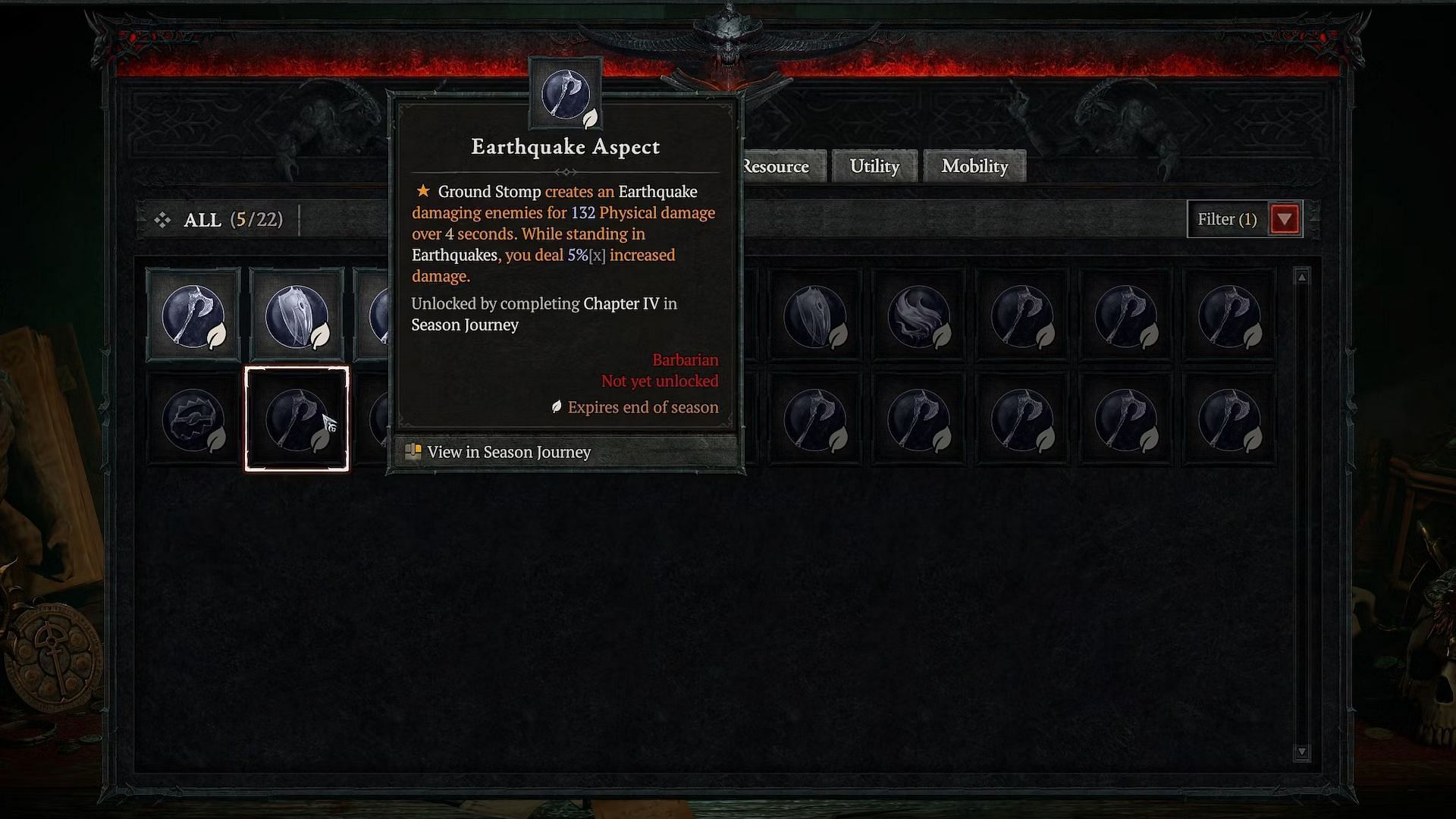This Aspect triggers an earthquake when one uses Ground Stomp (Image via Diablo 4)