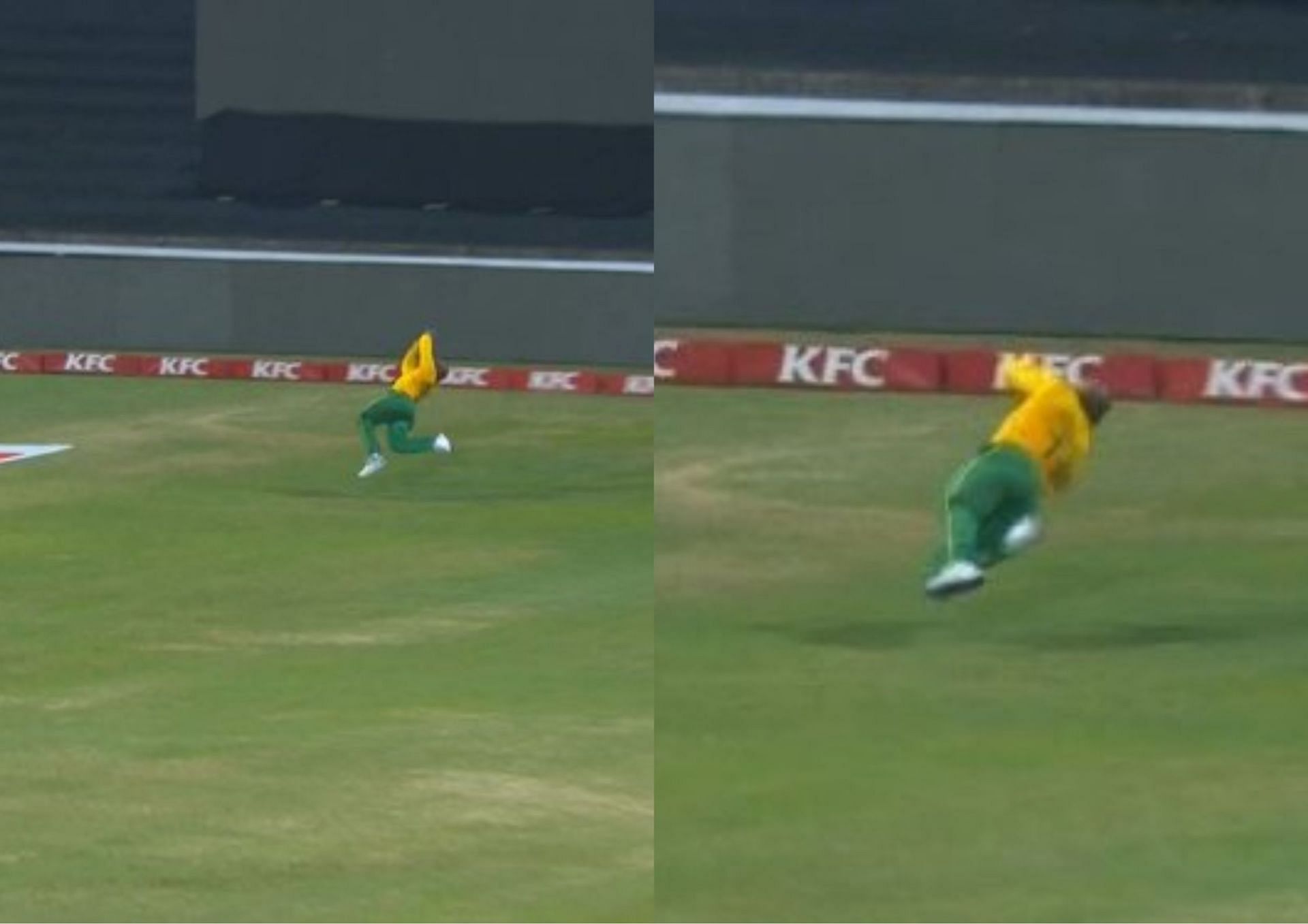 Temba Bavuma plucked a stunner in the first T20I against Australia (Picture Credits: FanCode via Twitter).