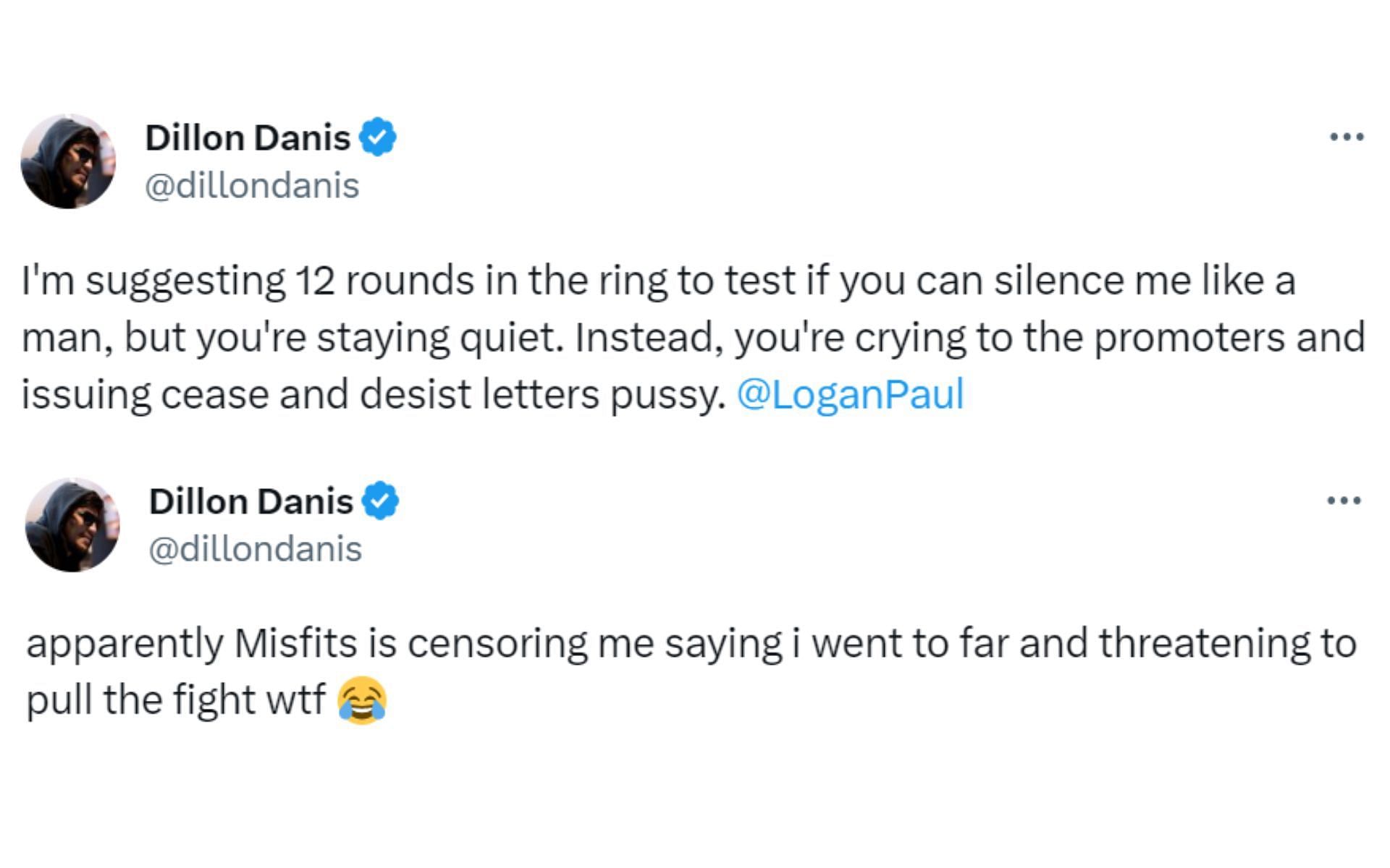 Dillon Danis&#039; tweets to Logan Paul