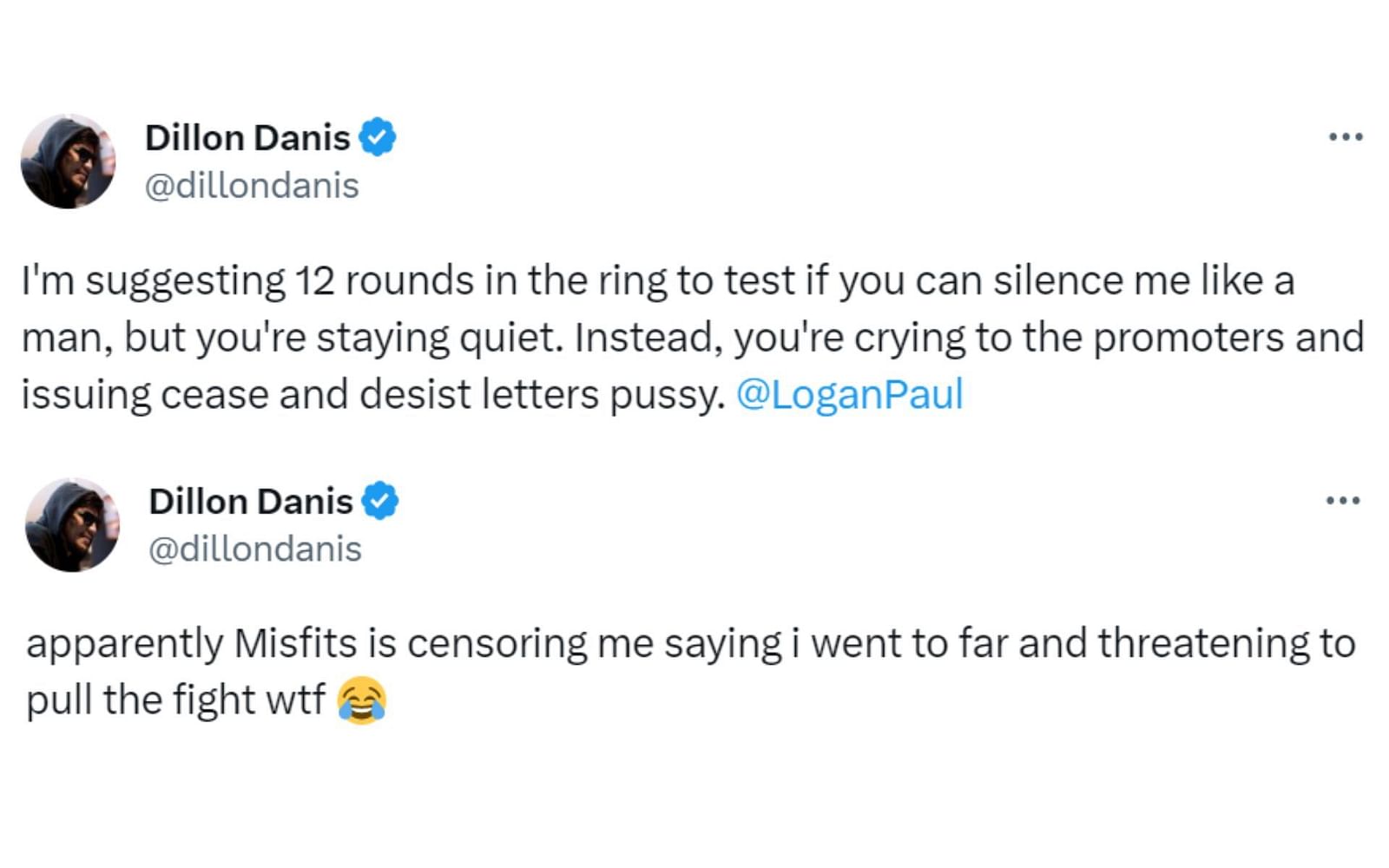 Dillon Danis says Logan Paul has been 'crying to the promoters' about