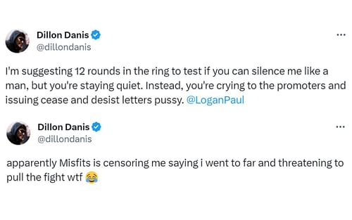 Dillon Danis' tweets to Logan Paul