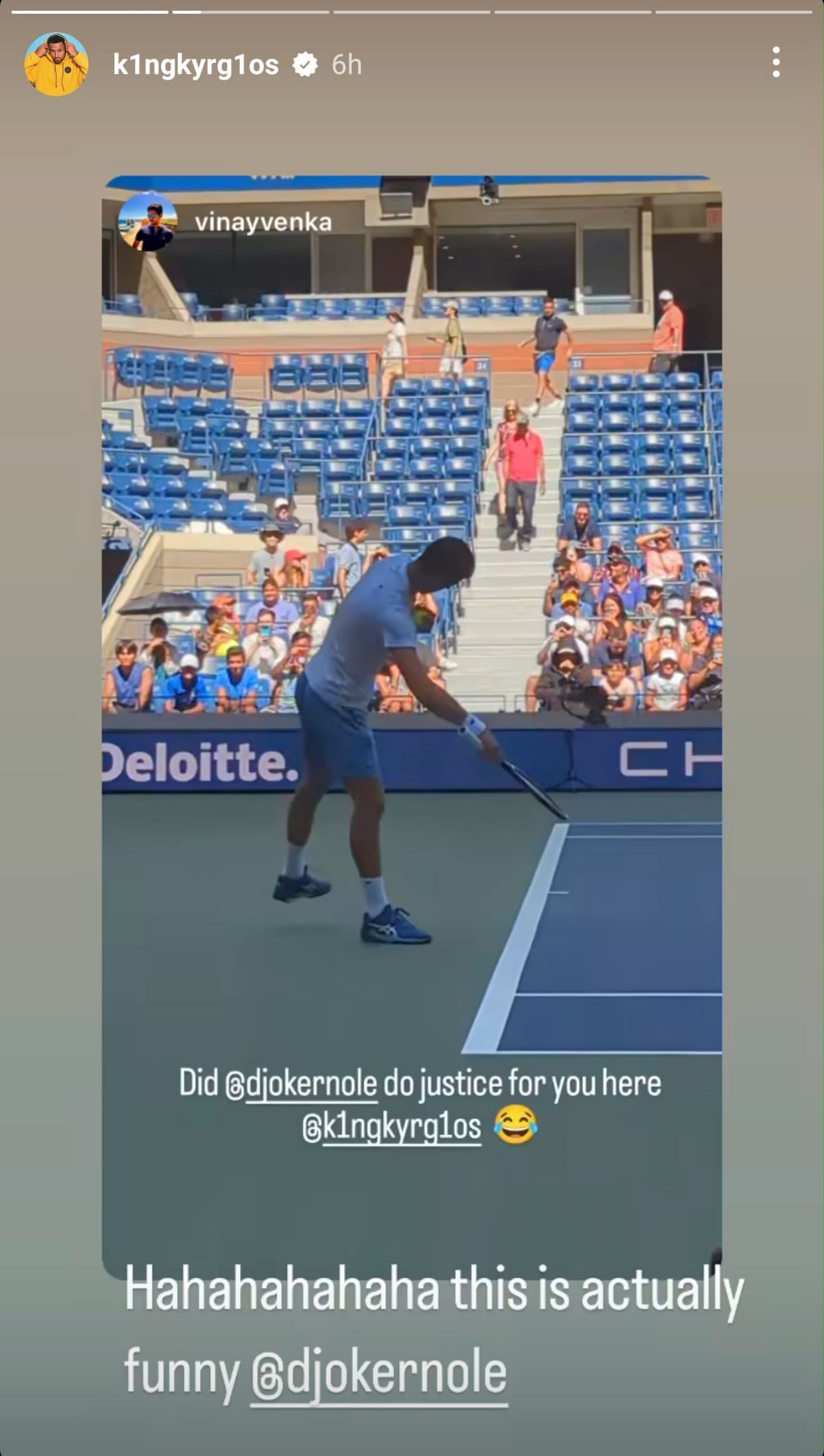 Nick Kyrgios reposted a fan&#039;s Instagram story