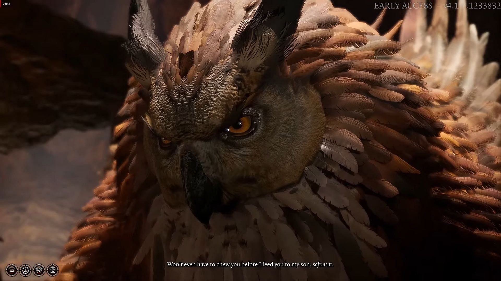 Encountering an Owlbear in-game (Image via Larian Studios)