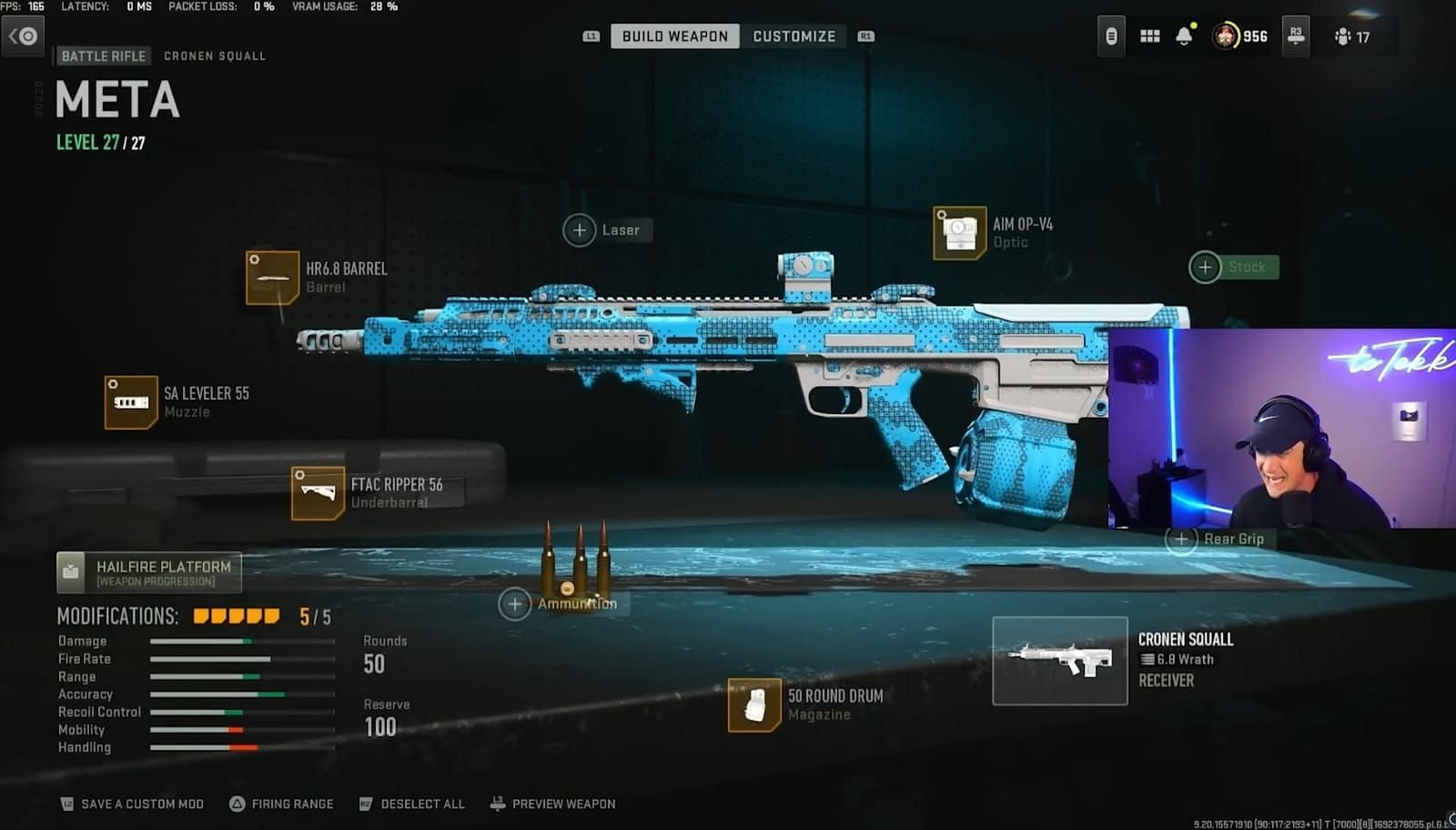 Cronen Squall loadout in Warzone 2 (Image via YouTube/tcTekk)