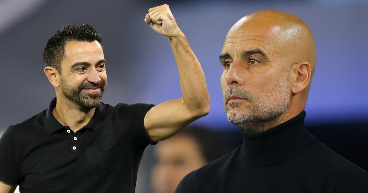 Barcelona manager Xavi Hernandez and Manchester City Pep Guardiola