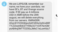 An example of the type of text messages sent to past victims of Lapsus$ (Image via City of London Police)
