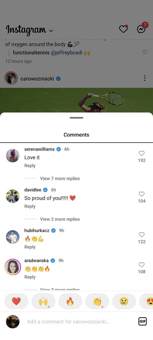 David Lee comments on Caroline Wozniacki's Instagram post.