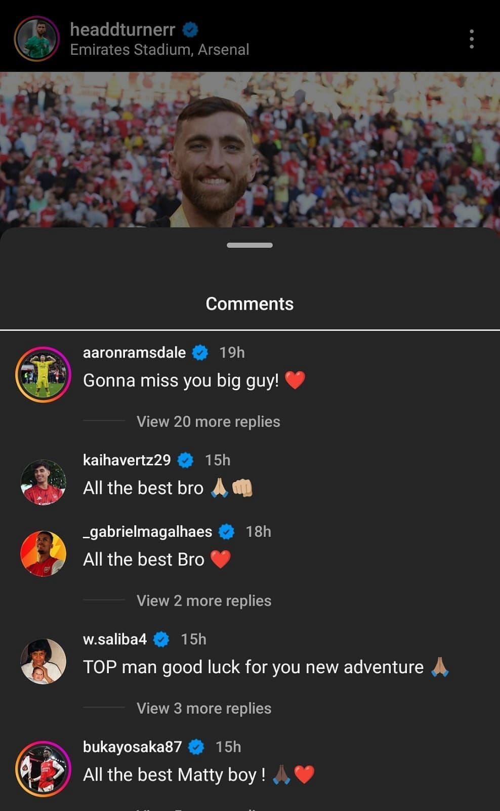 A screenshot of the comments on Matt Turner&#039;s latest Instagram post.