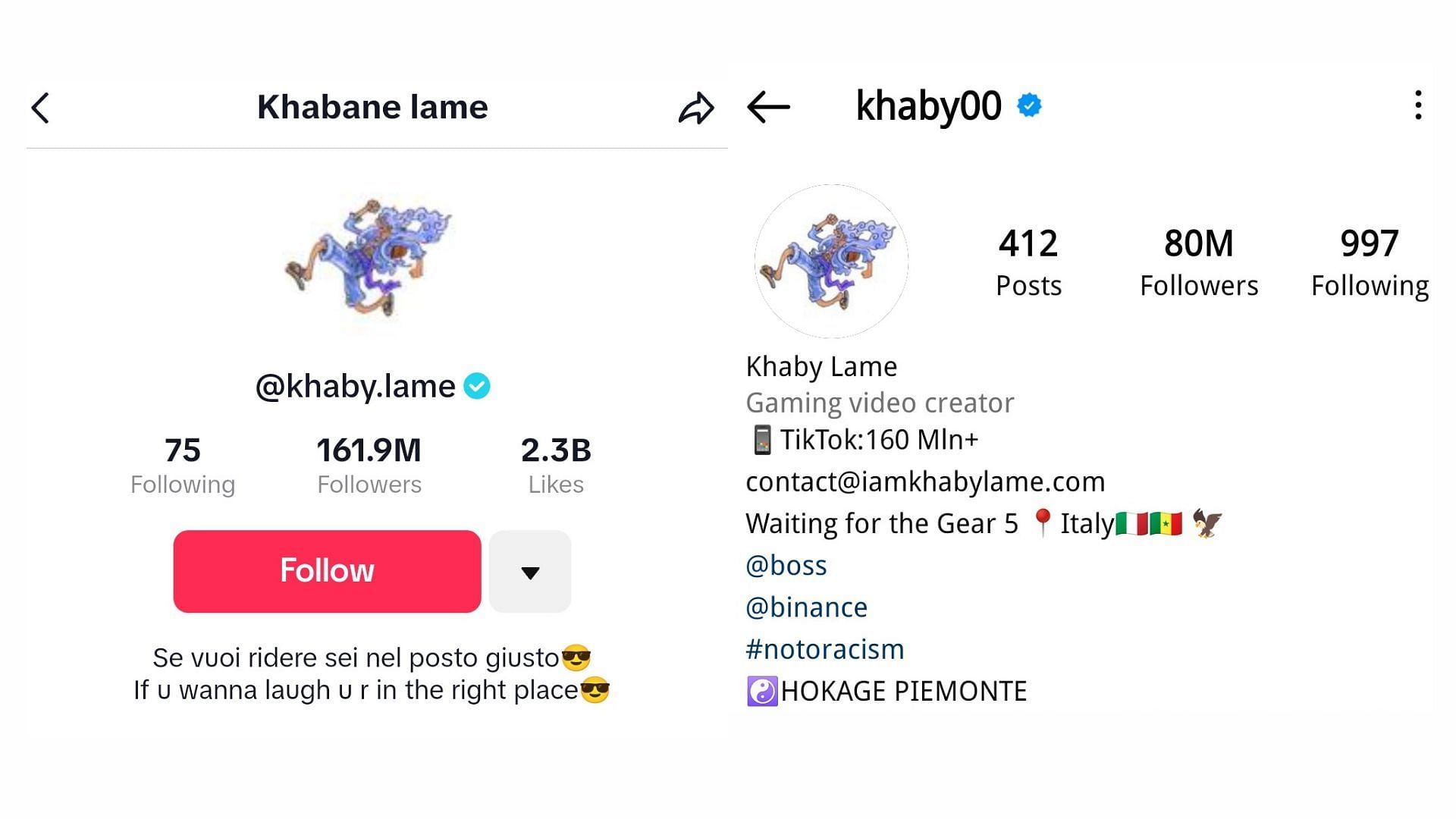 Khaby Lame&#039;s recent profile pictures (Images via TikTok and Instagram)