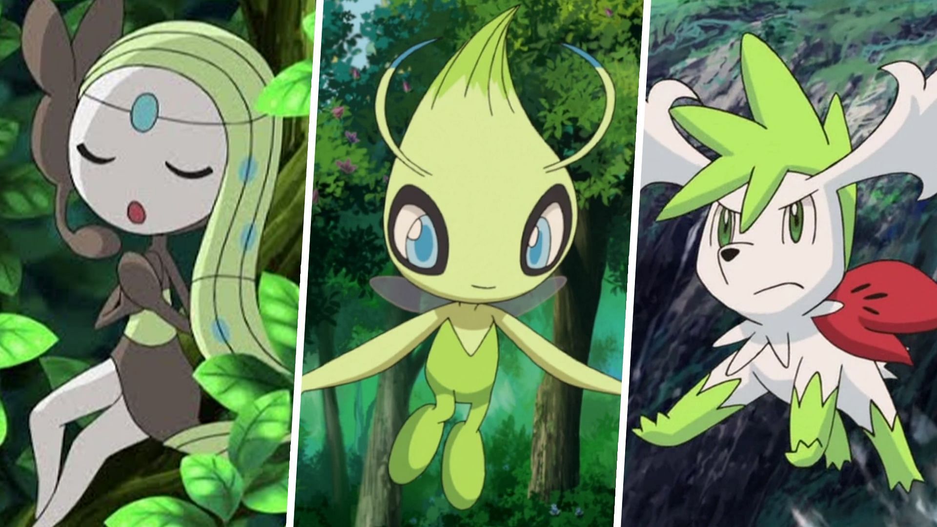 Meloetta, Celebi, and Shaymin as seen in the anime (Image via TPC)