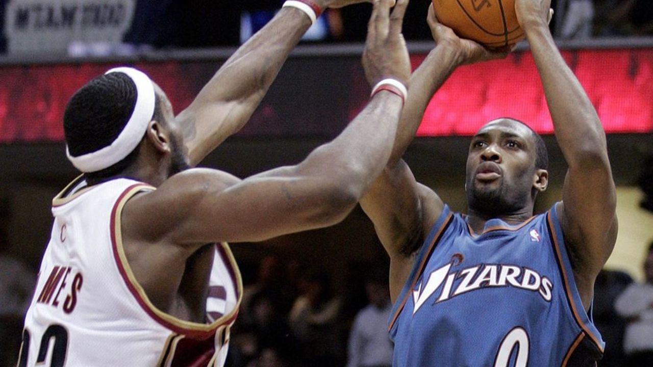 LeBron James [L] and Gilbert Arenas had an entertaining duel in the 2006 first round of the playoffs.