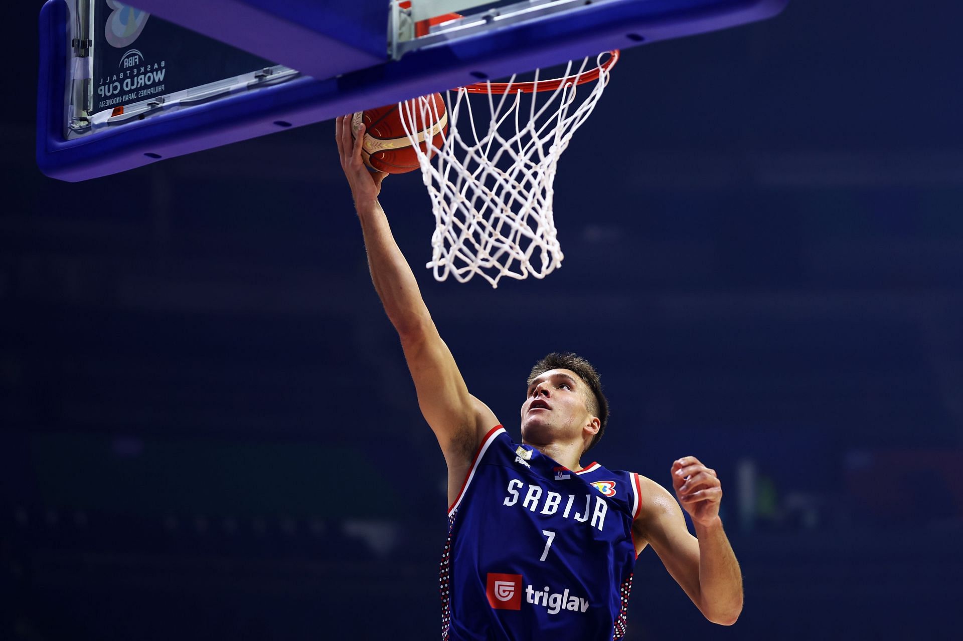 Serbian guard Bogdan Bogdanovic against Puerto Rico in Round 1 of the FIBA World Cup 2023