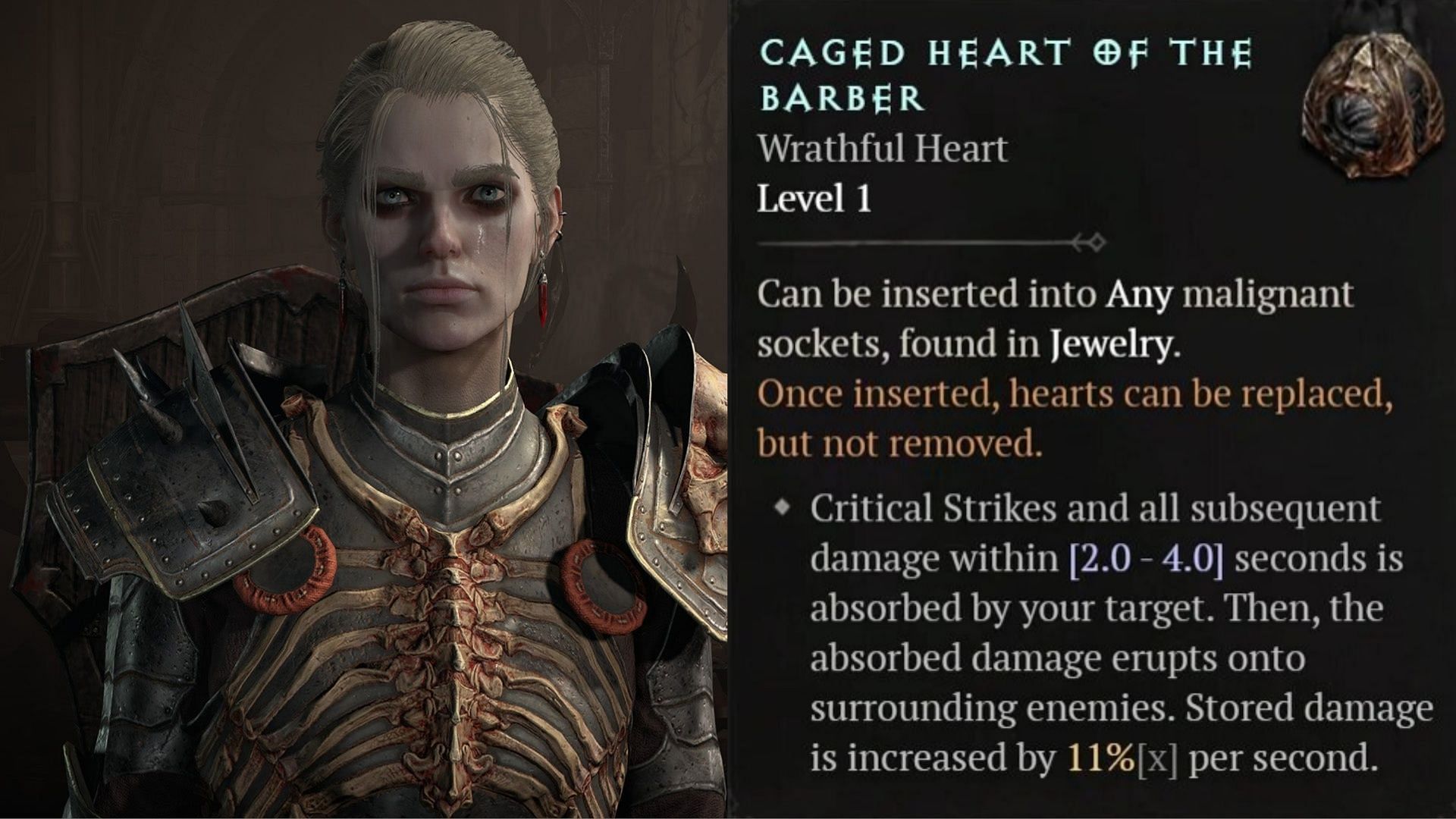 This Malignant Heart is suitable for the Blood Lance build (Image via Diablo 4)