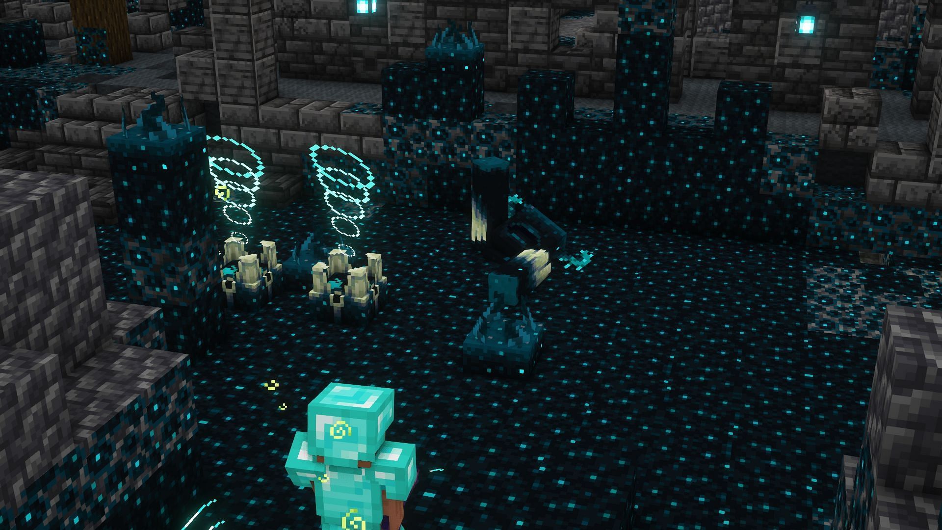A warden appears when sculk shriekers are activated (Image via Mojang)