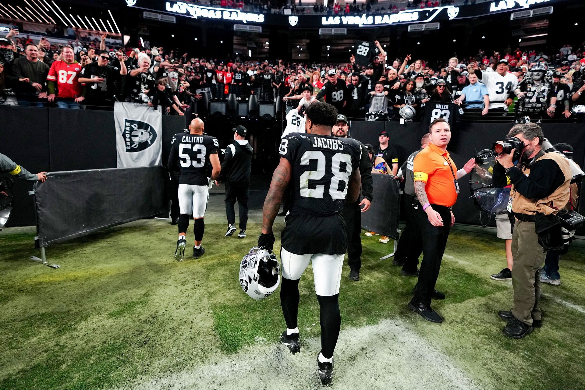 Josh Jacobs leaving the field during Kansas City Chiefs v Las Vegas Raiders