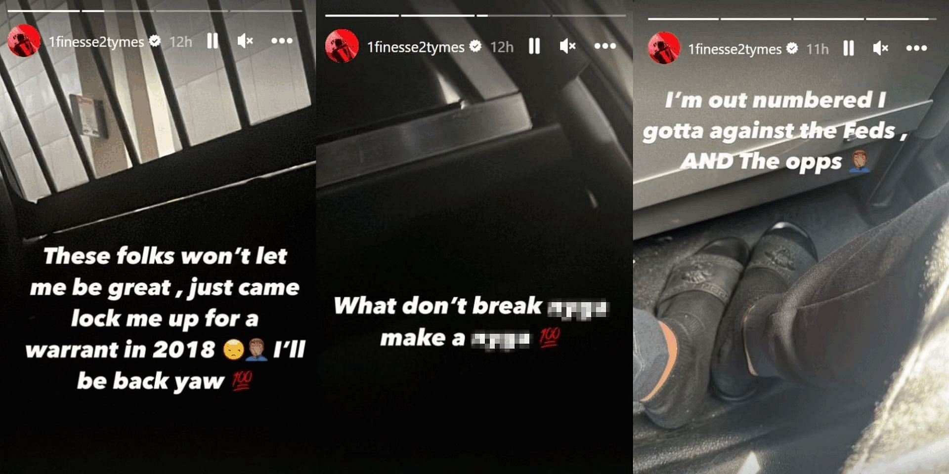 Ricky Hampton&#039;s Instagram stories. (Image via Instagram/@1finesse2tymes) Internet trolls the Memphis rapper for posting custody video from the back of the police vehicle. (Image via Instagram/@theshaderoom) Internet trolls the Memphis rapper for posting custody video from the back of the police vehicle. (Image via Instagram/@theshaderoom)