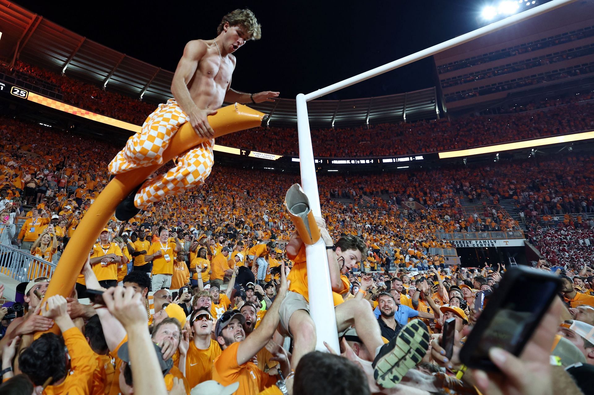 Tennessee fans tore down a goalpost after the victory.