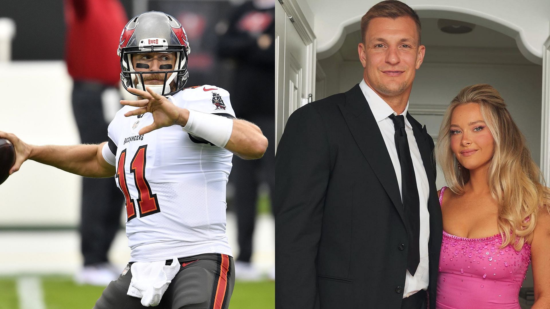 Camille Kostek and Rob Gronkowski cheer for Patrick Mahomes