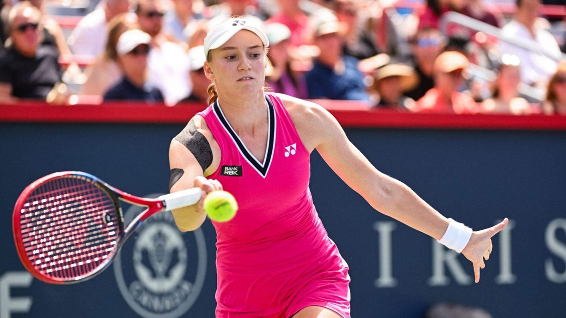 Elena Rybakina hits a forehand at the 2023 Canadian Open