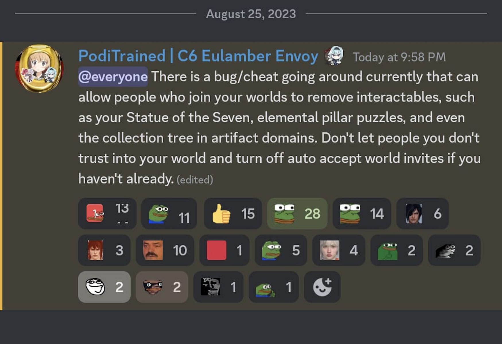 An example of a popular Discord community bringing up this issue (Image via Zajeff77&#039;s Discord)