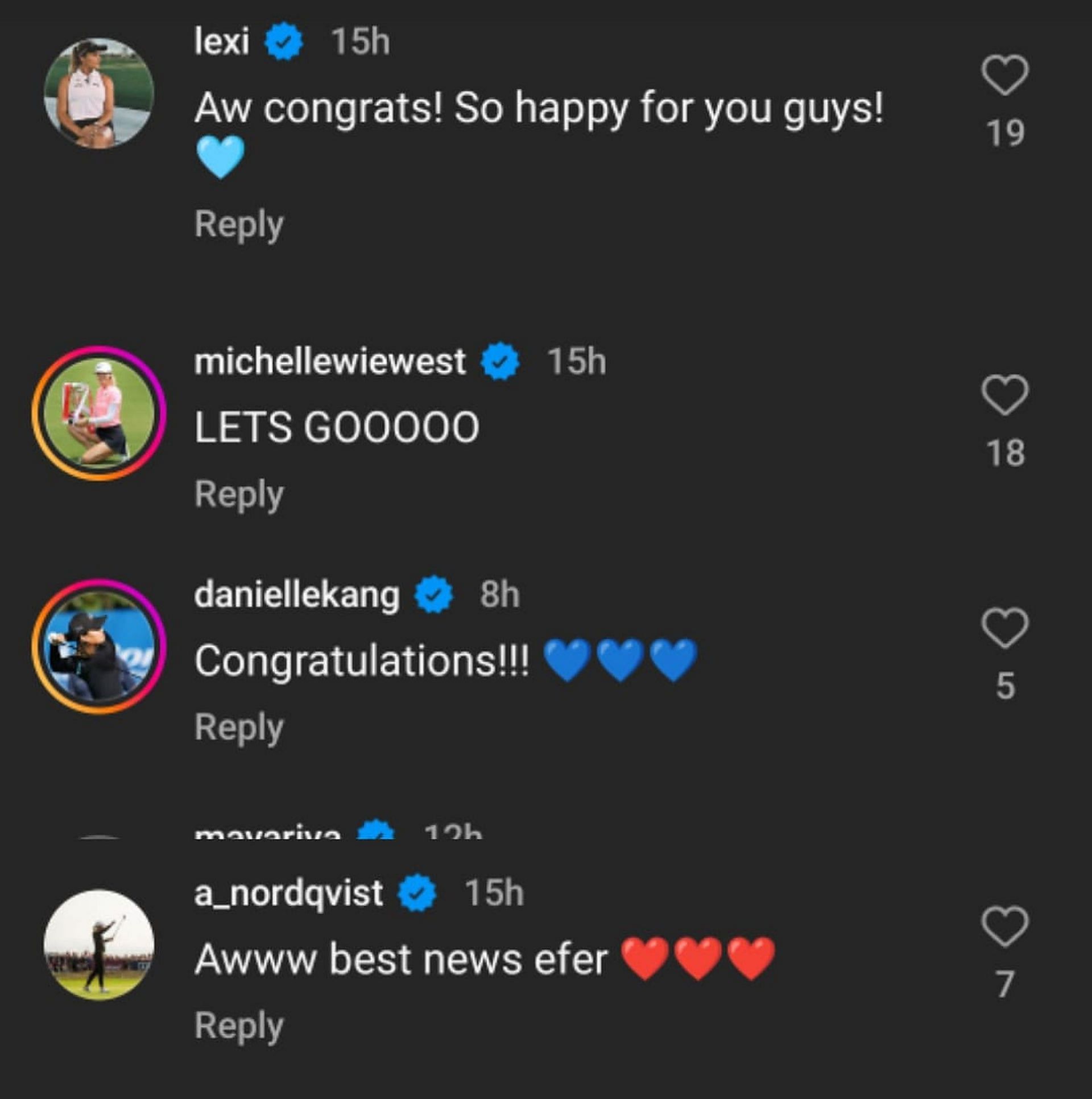 Golfers congratulating Jessica Korda (Image via Instagram/@thejessicakorda)