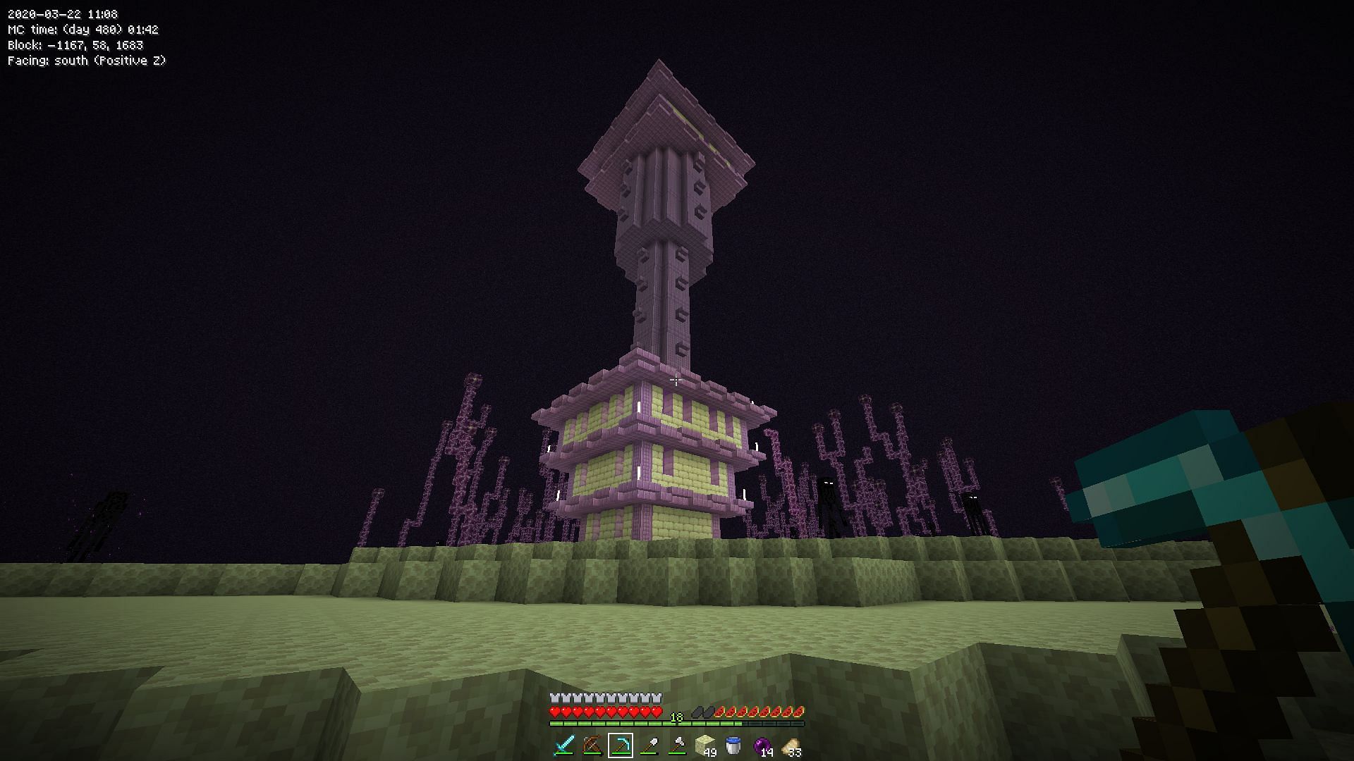 An End City in Minecraft (Image via u/N1cknamed on Reddit)
