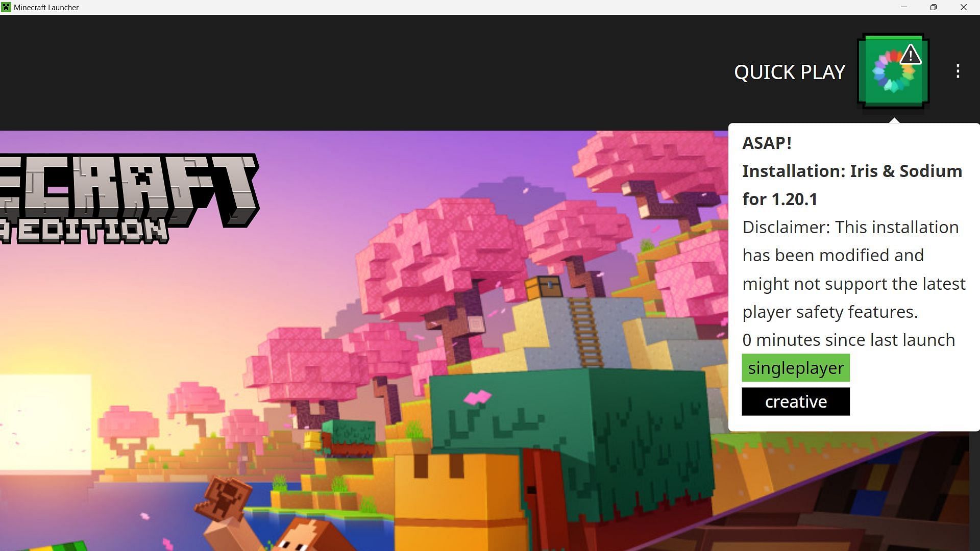 The Quick Play column will show five recently accessed worlds in the launcher and allow Minecrafters to directly open it (Image via Sportskeeda)