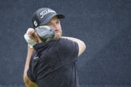 Wyndham Clark plays his tee shot on the 3rd during the final day of the Open Championship