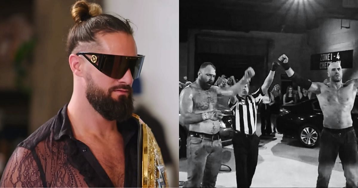 Seth Rollins (left) and Blackpool Combat Club (right)