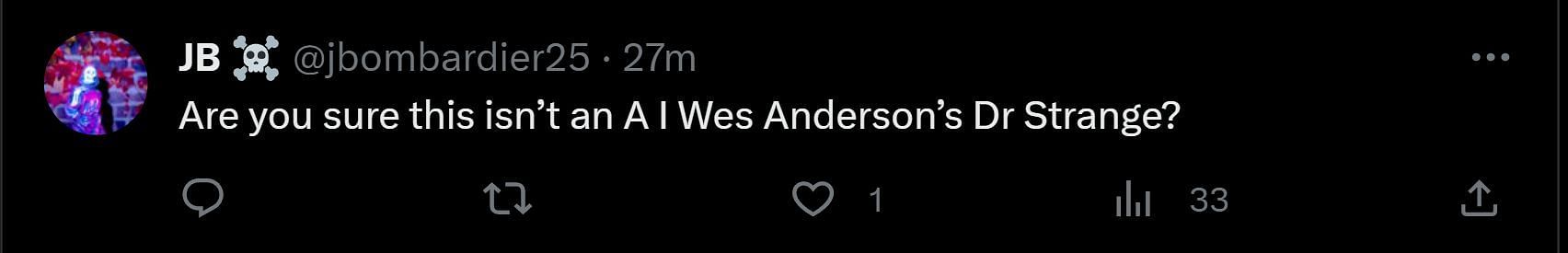 A tweet reply to DF&#039;s post about Wes Anderson&#039;s upcoming movie (Image via X)