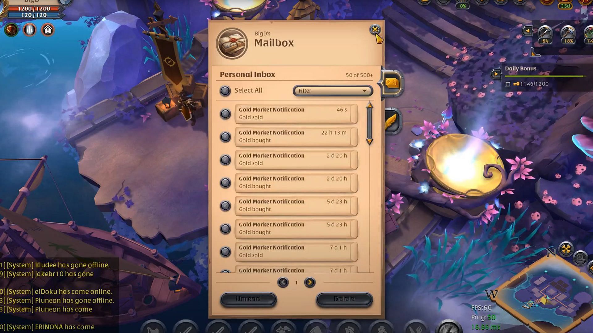Transactions using Gold in Albion Online (Image via Sandbox Interactive)