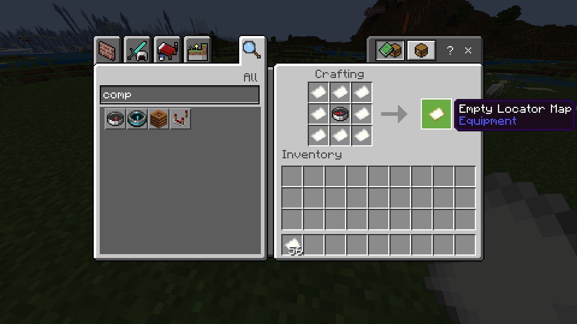 A little paper (or an added compass) is enough to craft a basic Minecraft map (Image via Mojang)
