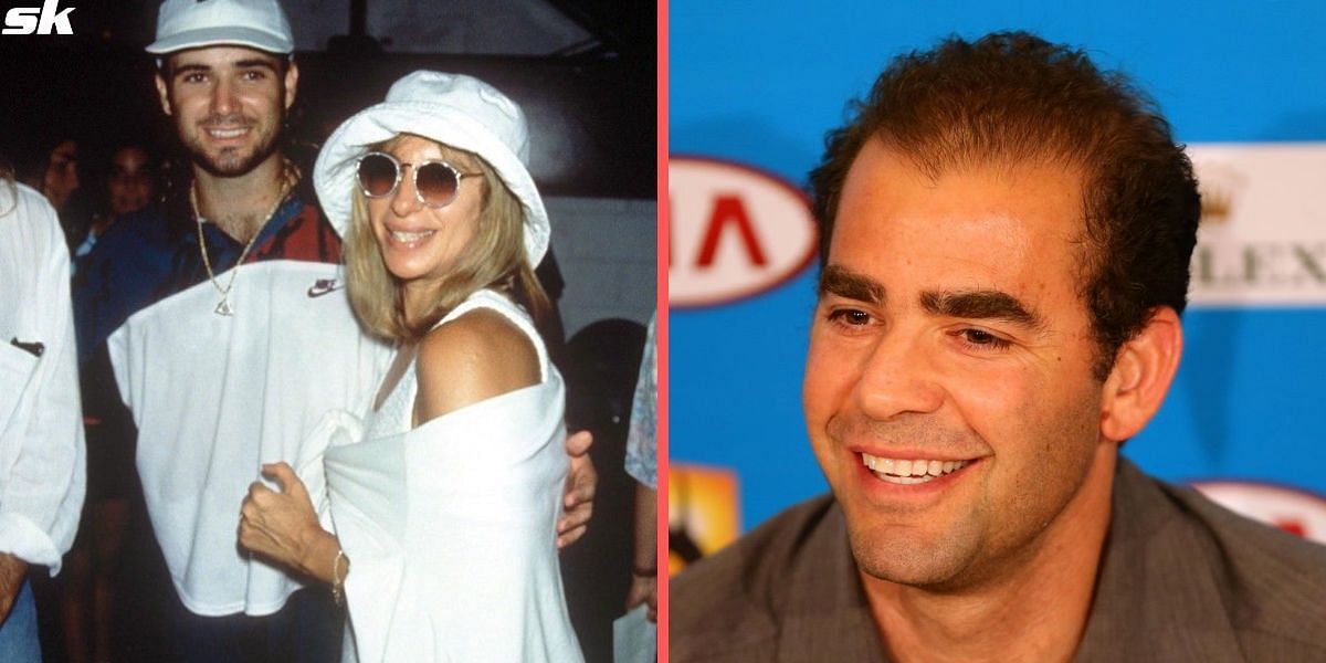 Andre Agassi with Barbra Streisand (L), and Pete Sampras (R)