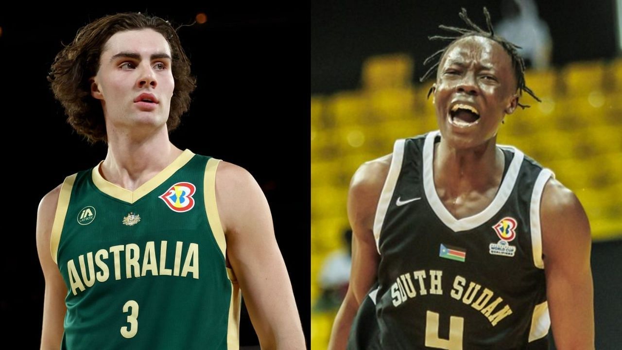 Josh Giddey of Australia and Mareng Gatkuoth of South Sudan